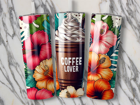 Coffee Lovers Flowers Tumbler wrap Sublimation PNG Sublimation Luvleigh Digitals 