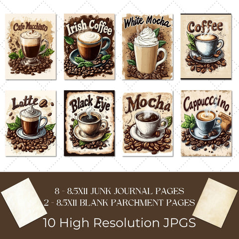 Coffee Lovers Junk Journal Paper | Printable Junk Journal Paper SVG Paige Cole Studio 