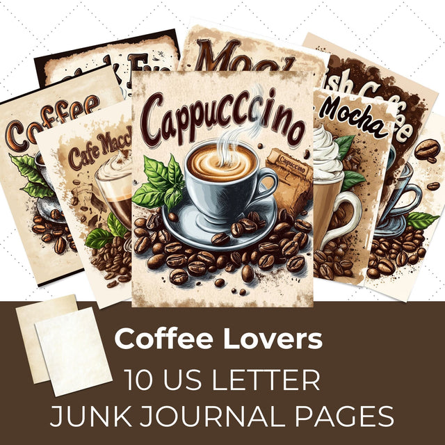 Coffee Lovers Junk Journal Paper | Printable Junk Journal Paper SVG Paige Cole Studio 