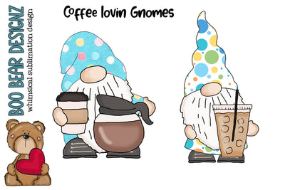 Coffee Loving Gnome Clipart Sublimation Boo Bear Designz 