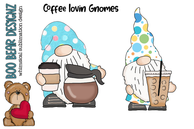 Coffee Loving Gnome Clipart Sublimation Boo Bear Designz 
