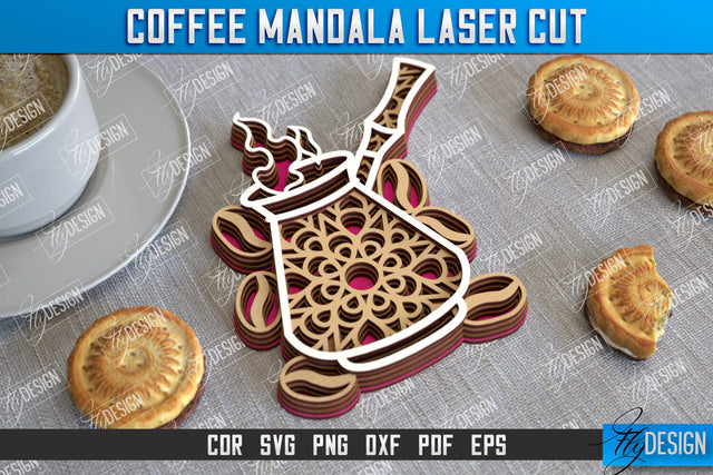 Coffee Mandala Laser Cut | 3D Coffee Cup | 3D Template | CNC File SVG Fly Design 
