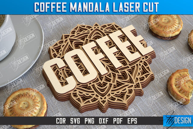 Coffee Mandala Laser Cut | 3D Coffee Cup | 3D Template | CNC File SVG Fly Design 