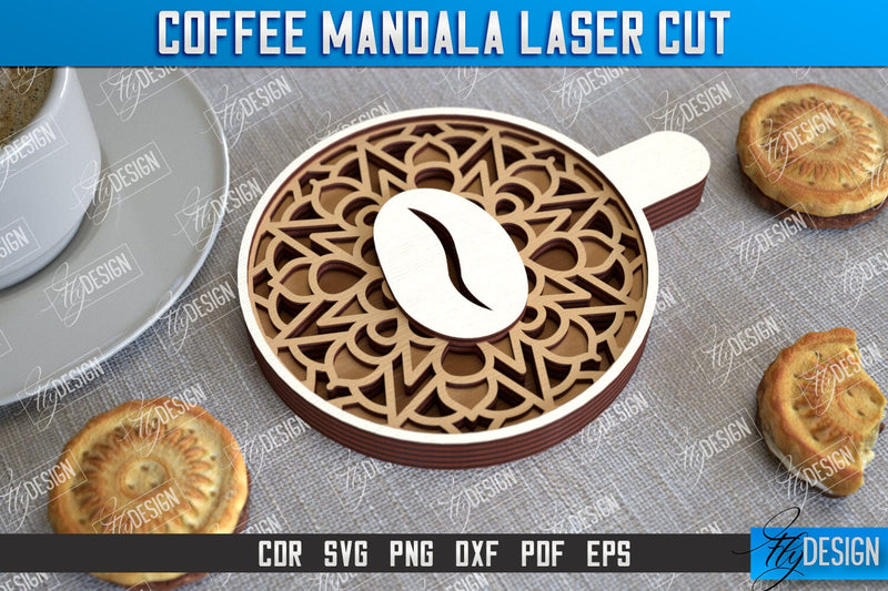 Coffee Mandala Laser Cut | 3D Coffee Cup | 3D Template | CNC File SVG Fly Design 