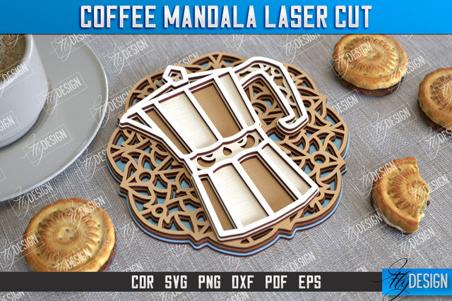 Coffee Mandala Laser Cut | 3D Coffee Cup | 3D Template | CNC File SVG Fly Design 