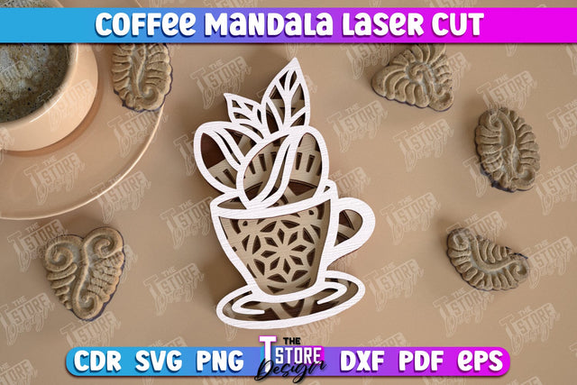 Coffee Mandala Laser Cut | 3D Coffee Cup | 3D Template | Coffee Time | CNC File SVG The T Store Design 