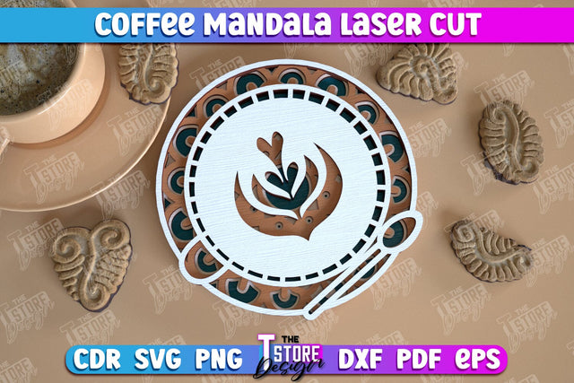 Coffee Mandala Laser Cut | 3D Coffee Cup | 3D Template | Coffee Time | CNC File SVG The T Store Design 