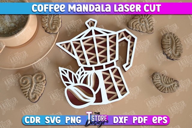 Coffee Mandala Laser Cut | 3D Coffee Cup | 3D Template | Coffee Time | CNC File SVG The T Store Design 