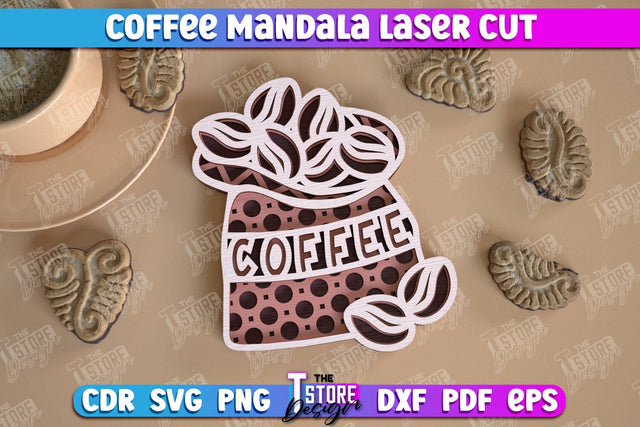 Coffee Mandala Laser Cut | 3D Coffee Cup | 3D Template | Coffee Time | CNC File SVG The T Store Design 