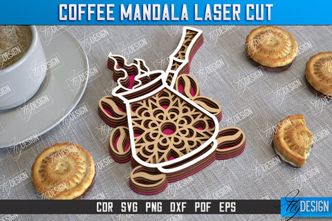 Coffee Mandala Laser Cut Bundle | 3D Coffee Cup | 3D Template | CNC Files SVG Fly Design 