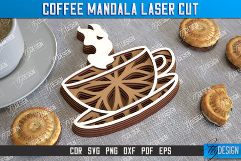 Coffee Mandala Laser Cut Bundle | 3D Coffee Cup | 3D Template | CNC Files SVG Fly Design 