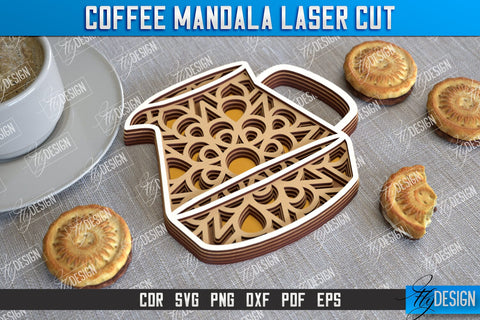 Coffee Mandala Laser Cut Bundle | 3D Coffee Cup | 3D Template | CNC Files SVG Fly Design 