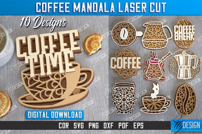 Coffee Mandala Laser Cut Bundle | 3D Coffee Cup | 3D Template | CNC Files SVG Fly Design 