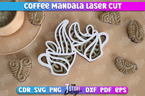 Coffee Mandala Laser Cut Bundle | 3D Coffee Cup | 3D Template | Coffee Time | CNC Files SVG The T Store Design 