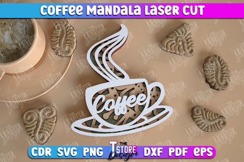 Coffee Mandala Laser Cut Bundle | 3D Coffee Cup | 3D Template | Coffee Time | CNC Files SVG The T Store Design 