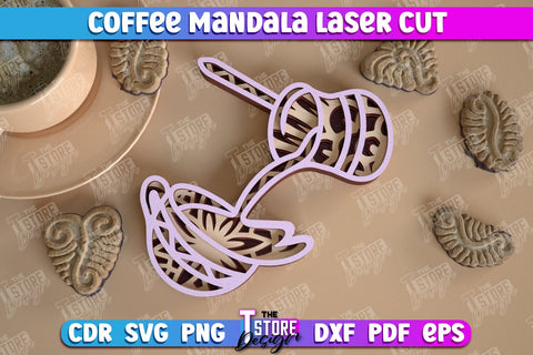 Coffee Mandala Laser Cut Bundle | 3D Coffee Cup | 3D Template | Coffee Time | CNC Files SVG The T Store Design 