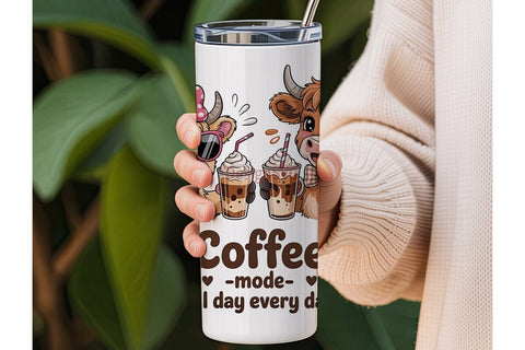 Coffee Mode Highland Cow 20oz Tumbler Sublimation DesignSVG 