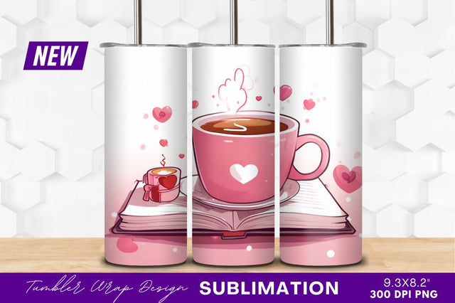 Coffee mug and hearts on open book Sublimation Regulrcrative 