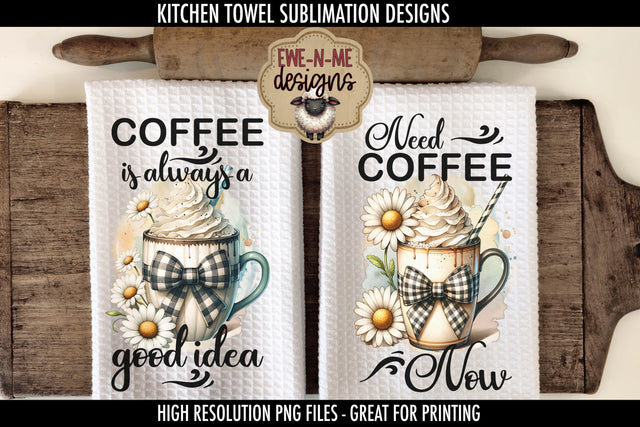 Coffee Mug Plaid Bow Daisy Kitchen Towel Sublimation Designs Sublimation Ewe-N-Me Designs 