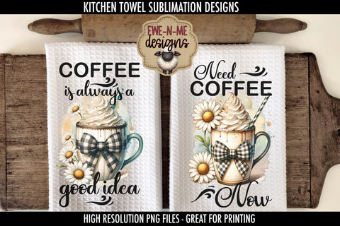 Coffee Mug Plaid Bow Daisy Kitchen Towel Sublimation Designs Sublimation Ewe-N-Me Designs 