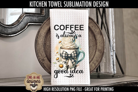 Coffee Mug Plaid Bow Daisy Kitchen Towel Sublimation Designs Sublimation Ewe-N-Me Designs 