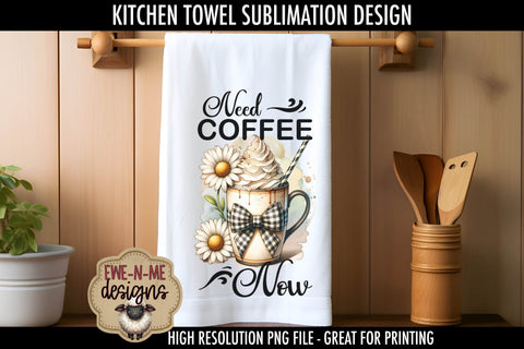 Coffee Mug Plaid Bow Daisy Kitchen Towel Sublimation Designs Sublimation Ewe-N-Me Designs 