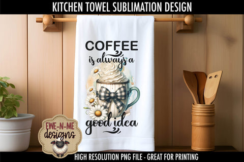 Coffee Mug Plaid Bow Daisy Kitchen Towel Sublimation Designs Sublimation Ewe-N-Me Designs 