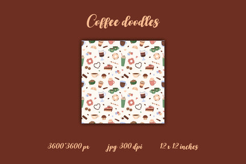 Coffee Patterns JPG Digital Paper Pack | Doodles Sweet Food Seamless Backgrounds Set | Digital Download for Scrapbooking, Craft, Designs Digital Pattern AnnaViolet_store 