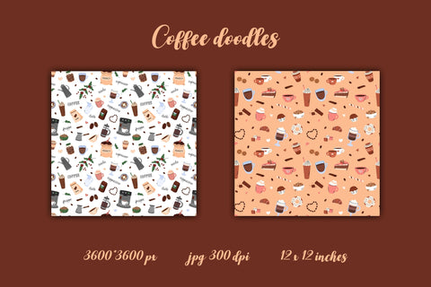 Coffee Patterns JPG Digital Paper Pack | Doodles Sweet Food Seamless Backgrounds Set | Digital Download for Scrapbooking, Craft, Designs Digital Pattern AnnaViolet_store 