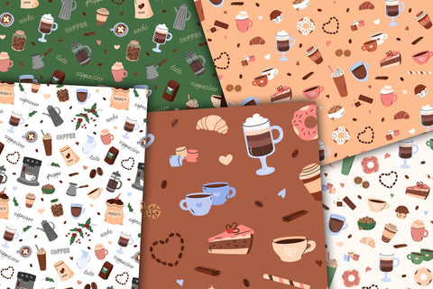 Coffee Patterns JPG Digital Paper Pack | Doodles Sweet Food Seamless Backgrounds Set | Digital Download for Scrapbooking, Craft, Designs Digital Pattern AnnaViolet_store 