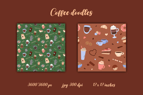 Coffee Patterns JPG Digital Paper Pack | Doodles Sweet Food Seamless Backgrounds Set | Digital Download for Scrapbooking, Craft, Designs Digital Pattern AnnaViolet_store 