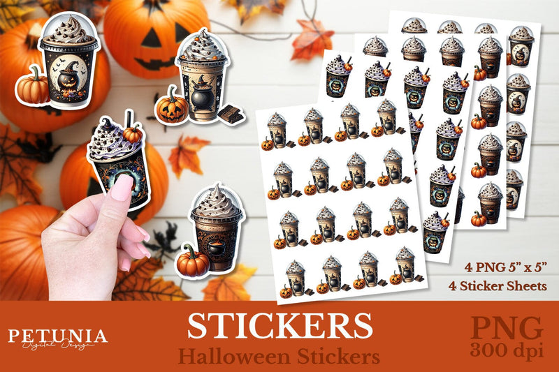 Coffee Pumpkin Spice Cup Stickers | Halloween Stickers Sublimation Petunia Digital Design 