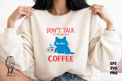 Coffee Quote Funny Cat Hand-Drawn Png svg SVG dadan_pm 