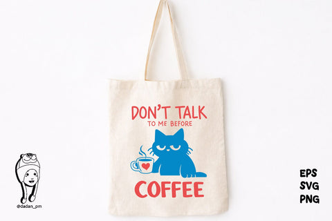 Coffee Quote Funny Cat Hand-Drawn Png svg SVG dadan_pm 