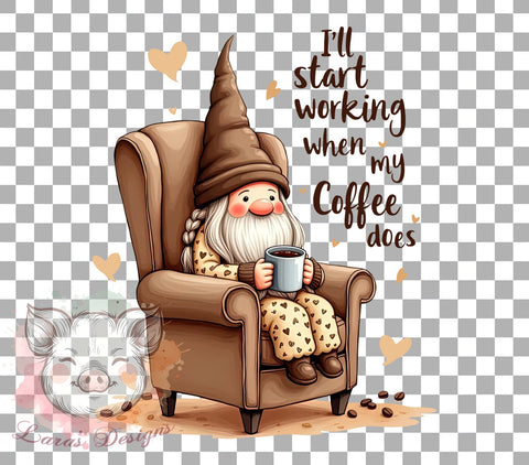 Coffee Quote, Gnome PNG, Coffee Lover, Cute Gnome, Funny Coffee Art, Beverage Sublimation, Digital Download, Gnome Decor Sublimation Lara' s Designs 