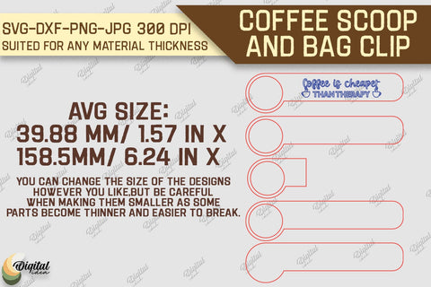 Coffee Scoop And Bag Clip SVG Bundle. Coffee Scoop Laser Cut SVG Evgenyia Guschina 