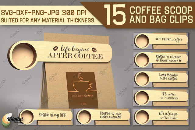 Coffee Scoop And Bag Clip SVG Bundle. Coffee Scoop Laser Cut SVG Evgenyia Guschina 