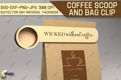 Coffee Scoop And Bag Clip SVG Bundle. Coffee Scoop Laser Cut SVG Evgenyia Guschina 
