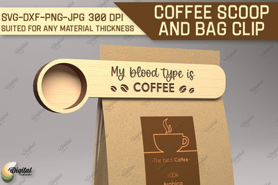 Coffee Scoop And Bag Clip SVG. Coffee Scoop Laser Cut SVG Evgenyia Guschina 