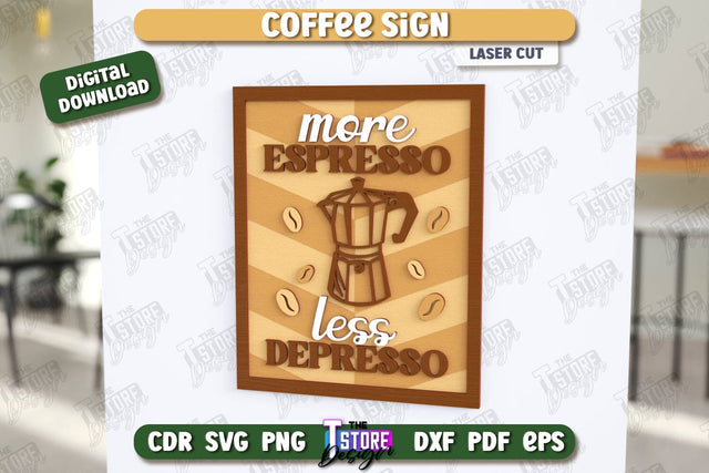 Coffee Sign Laser Cut | Coffee House | Coffee Shop | Interior Signage | CNC File SVG The T Store Design 