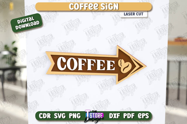 Coffee Sign Laser Cut | Coffee House | Coffee Shop | Interior Signage | CNC File SVG The T Store Design 