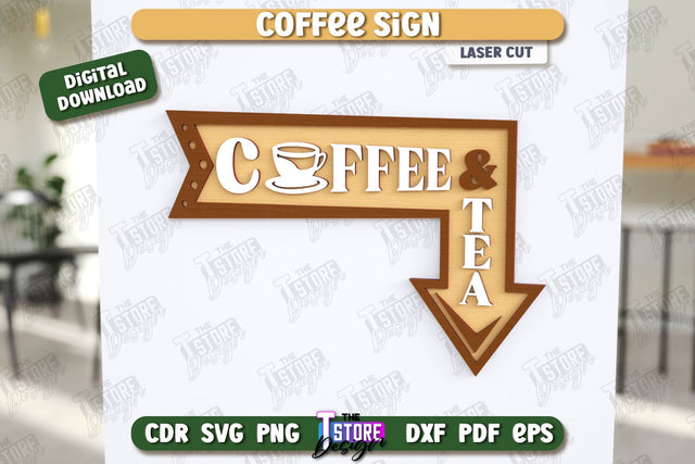 Coffee Sign Laser Cut | Coffee House | Coffee Shop | Interior Signage | CNC File SVG The T Store Design 