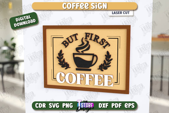 Coffee Sign Laser Cut | Coffee House | Coffee Shop | Interior Signage | CNC File SVG The T Store Design 