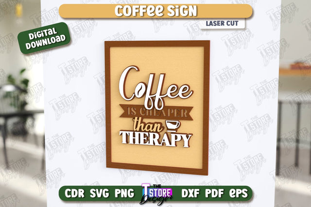 Coffee Sign Laser Cut | Coffee House | Coffee Shop | Interior Signage | CNC File SVG The T Store Design 