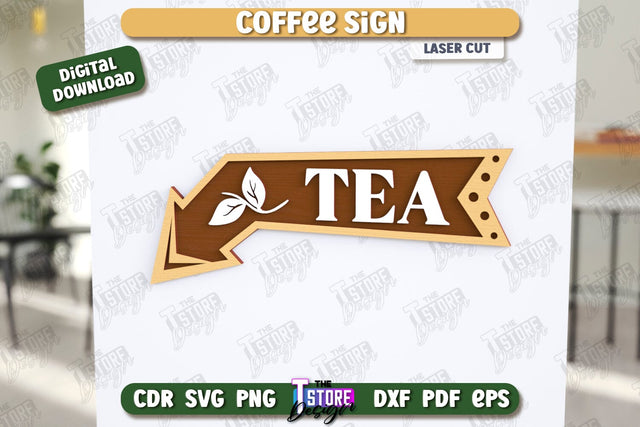 Coffee Sign Laser Cut | Coffee House | Coffee Shop | Interior Signage | CNC File SVG The T Store Design 