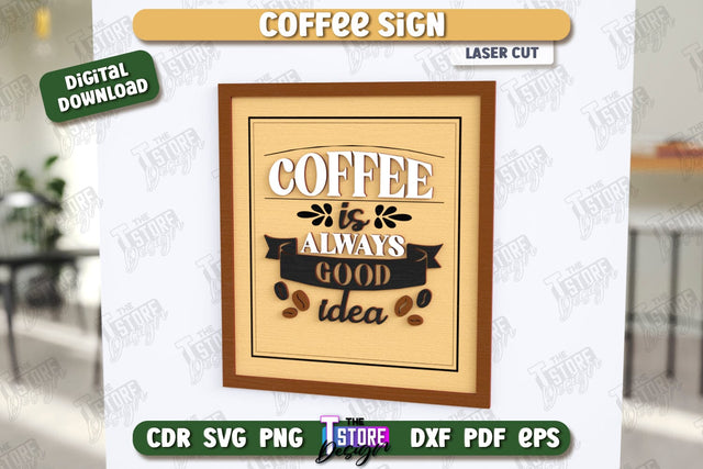 Coffee Sign Laser Cut | Coffee House | Coffee Shop | Interior Signage | CNC File SVG The T Store Design 