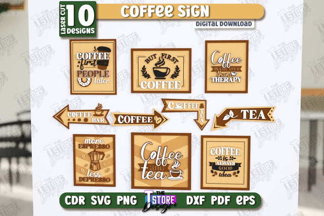 Coffee Signs Laser Cut Bundle | Coffee House | Coffee Shop | Interior Signage | CNC Files SVG The T Store Design 