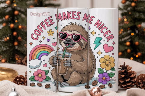 Coffee Sloth 20oz Tumbler Wrap Sublimation DesignSVG 