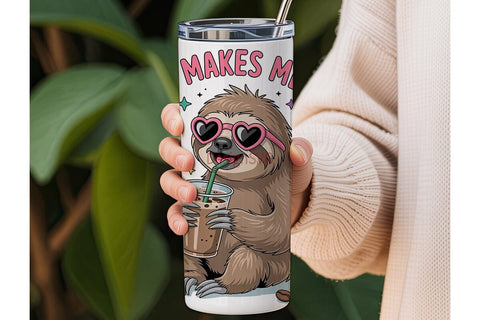 Coffee Sloth 20oz Tumbler Wrap Sublimation DesignSVG 