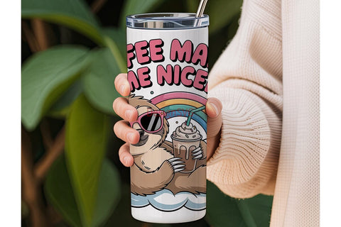 Coffee Sloth 20oz Tumbler Wrap Sublimation DesignSVG 